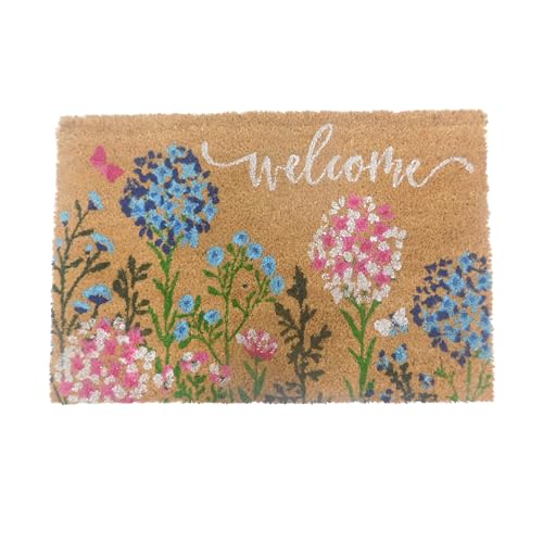 Relaxdays Coconut Doormat, Floral, 60x40 cm, non-slip, weather-resistant, indoor & outdoor mat, door mat, multicoloured