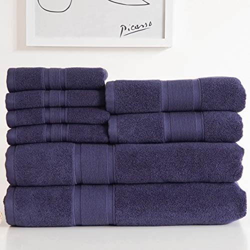 Luzia 8 Piece Bath Towel Set - 100% Turkish Cotton Premium Quality - 2 Bath Towels, 2 Hand Towels, 4 Washcloths