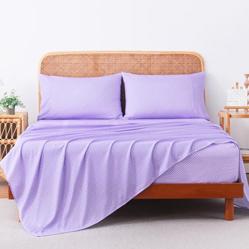 "MCO 4Pieces Polka Dot Sheets Set, Breathable Queen Sheet Set with 16"" Deep Pocket,Modern & Luxury, Brushed Microfiber Bedding Set(Queen, Polkadot Purple)"