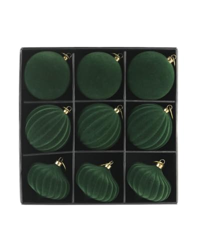WeRChristmas Set of 9 Sage Green Velvet Christmas Baubles, 10cm