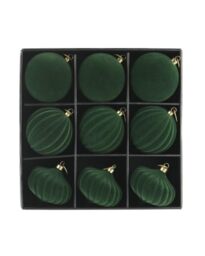 WeRChristmas Set of 9 Sage Green Velvet Christmas Baubles, 10cm