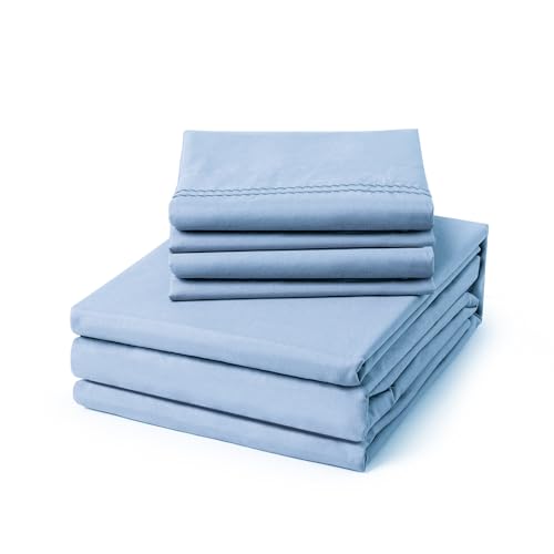 Cleva Queen Size Sheet Set Deep Pocket- 6 Piece Ultra Soft Machine Washable Luxury Bed Sheet Set - Shrinkage & Fade Resistant Embroidered Bedding Sheet (Queen, Light Blue)