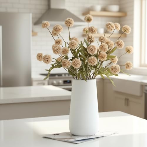 Artificial Mini Chrysanthemum Flowers 10Pcs Faux Pompon Mum Stems Beige - for Vase Arrangements Home Decor Centerpiece