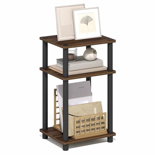 Furinno TURN-N-TUBE Side Table, 3-Tier End Table, Night Stand, Bedside Table, for Living Room, Bedroom, Brown Walnut