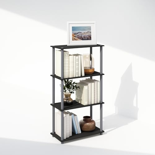 Furinno TURN-N-TUBE Book Shelf, 4-Tier Bookshelf, Bookcase with Multipurpose Compact Display Rack, 29.46 x 59.94 x 109.73 cm, for Living Room, Bedroom, Home Office, Black/Grey
