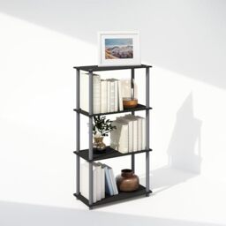 Furinno TURN-N-TUBE Book Shelf, 4-Tier Bookshelf, Bookcase with Multipurpose Compact Display Rack, 29.46 x 59.94 x 109.73 cm, for Living Room, Bedroom, Home Office, Black/Grey