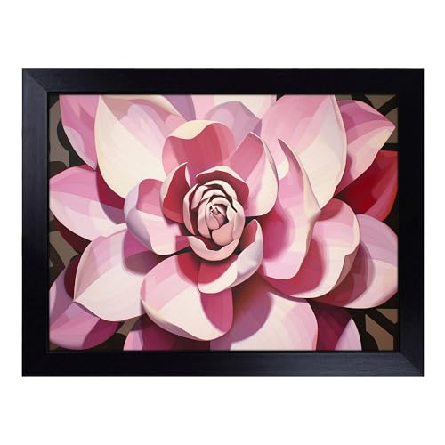 Lap Tray with Bean Bag Cushion, Magnolia Flower Op Art - Handmade in the UK, Raised Wooden Edge, Padded Cushion, Heat-Resistant Wipe-Clean Surface, for Meals, Laptops and Crafts