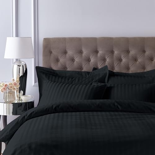 Bianca 300 Thread Count Cotton Satin Stripe Double Fitted Sheet Black