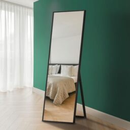 "MirrorOutlet The Artus - Black Modern Aluminium Edged Cheval Mirror 67"" X 23"" 170cm X 58cm Silver Mirror Glass"