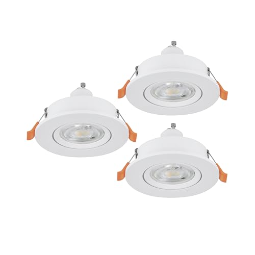 Eglo Set of 3 LED recessed spotlights Barranco, Ceiling Spots for Living Room, Adjustable Lamps Made of White Plastic, Warm White, Including GU10 Bulbs