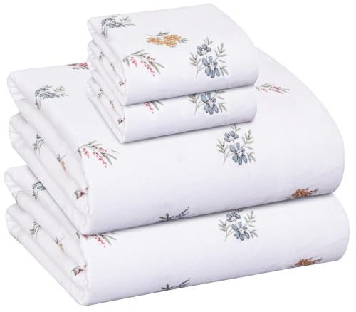 Ruvanti Organic Flannel Sheets King Size - 100% Cotton Double Brushed Bed Sheet Set - Deep Pocket 16 Inches - All Seasons Breathable, Extra Soft, Warm & Cozy - 4 Pieces - Floral