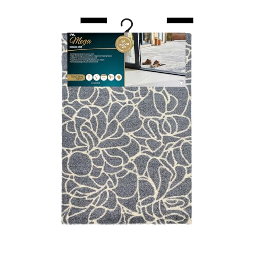 JVL Mega Mat Machine Washable Entrance Doormat, 50x75cm, Floral