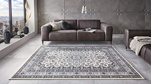 Nouristan Parun Täbriz Oriental Short Pile Rug 80 x 150 cm Cream Grey