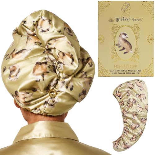 Kitsch Harry Potter x Satin Microfiber Hair Towel Wrap for Women - Super Absorbent, Quick Dry, Anti-Frizz, for Long & Short Hairs, Turbans for Women, Hair Wrap - Hufflepuff