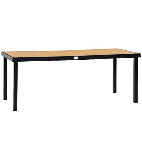 Outsunny Garden Table for 8 People, Rectangular Aluminium Outdoor Dining Table with All-Weather Faux Wood Top for Garden, Patio, 190 x 90 x 74 cm, Natural
