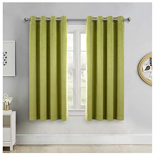 Singinglory Green Velvet Curtains 52 x 63 Inch, Blackout Thermal Insulated Grommet Window Curtain 2 Panels Set for Bedroom and Living Room (W52 xL63, Lime Green)