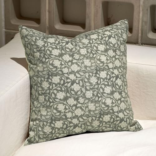 DOMVITUS Floral Pillow Covers 20x20, Throw Pillows for Couch, Floral Print Pillow Cover, Decorative Neutral Accent Throw Pillow Covers for Living Room, 1PC, Laurel Green