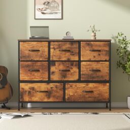 Feonase Chest of Drawers,Bedroom Dresser with 8 Fabric Drawers, Metal Frame & MDF Wood Top, Adjustable Feet, Storage Organizer Unit for Bedroom, Closet, Living Room, Office Hallway, Rustic Brown