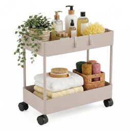 Relaxdays 2-tier trolley, serving/kitchen/bathroom/office, beige