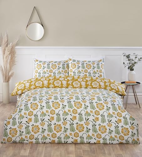 Rapport home Victorian Bloom Floral Microfibre Reversible King Duvet Cover Set Green