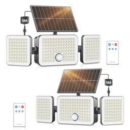 YICAIZI Security Lights Outdoor Motion Sensor 233LED 360° Rotatable 3 Heads Solar Wall Light with 3 Modes Remote,IP65 Waterproof Solar Wall Lights for Front Door Yard Garage Garden