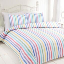 Rapport home Candy Stripe King Duvet Cover Set - 100% Cotton, Multicolour Striped Pattern, Easy Care Bedding for Kids & Adults