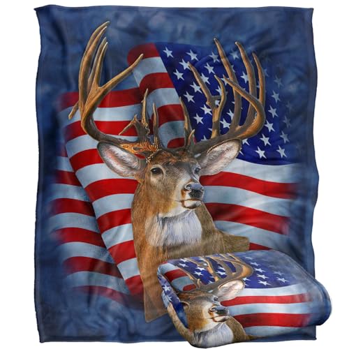 Jq Licensing - Lz-Jp American Flag Patriotic Deer Silky Touch Super Soft Throw Blanket 152 X 127 Cm
