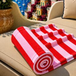 PETTI Artigiani Italiani - Microfibre Beach Towel, Beach or Pool Towel, Beach Towel, Large 90 x 180 cm, Pink Red Stripes