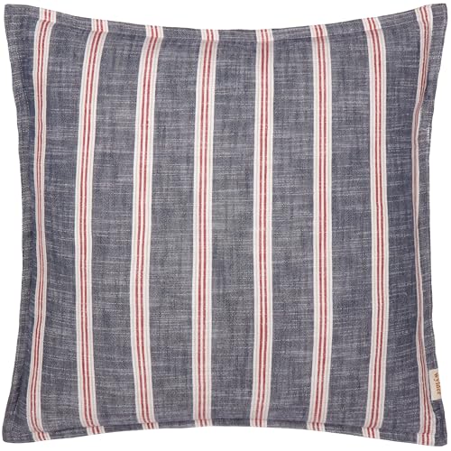 furn. Wylder Abersoch Stripe Polyester Filled Cushion – Nautical Stripe Coastal Cotton Decorative Pillow (Regatta Red – 50x50cm)