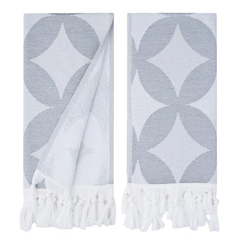 Tabea Turkish Cotton Kitchen Hand Towel Set of 2 (Geometric Bloom Grey)