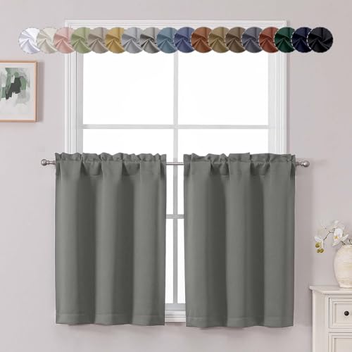 "Chyhomenyc Light Grey Short Blackout Curtains 24 Inch Length, Small Kitchen Curtain Rod Pocket Half Window Curtains for Bathroom Basement Cabinet Camper RV Bunk, 2 Panels, Each 30"" Wx24 L"