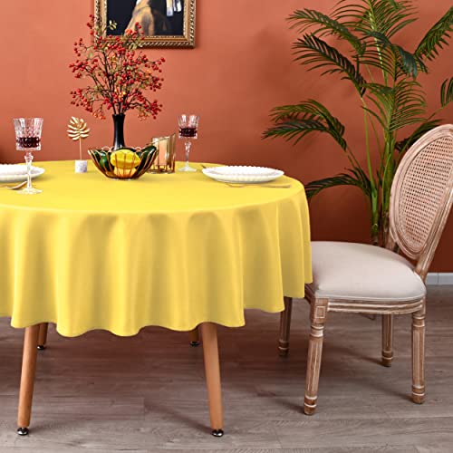 MEANMOY Yellow Round Tablecloth 48 Inch Water Resistant Table Cloth - 210 GSM Solid Washable Stain Resistant Circle Table Cloth Cover Wrinkle Free Wipe Clean Polyester for Wedding, Party, Banquet