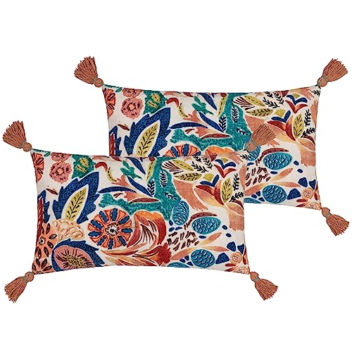 furn. Wylder Aquess Floral Tasselled Feather Filled Cushion - Twin Pack