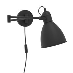 Eglo Peri Vintage wall Light, Black Steel Industrial wall lamp