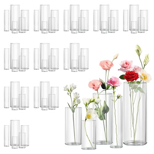 Zomiol 60pcs Cylinder Glass Vase for Centerpieces, 4,6,7.5,8,10 inch Tall Clear Flower Vase Bulk Floating Candle Holder for Wedding Table Home D??cor and Party
