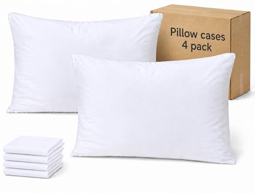ZPECC Pillow Cases Queen Size 4 Pack - Bulk White Pillowcases with Envelope Closure, Pillow Covers for Home, Camping, Travel Essentials (4 Pack,20x30,White)