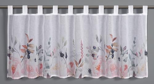 Gardinia Dolly Voile Bistro Curtain All-Over Floral Design, White, 135 x 45 cm