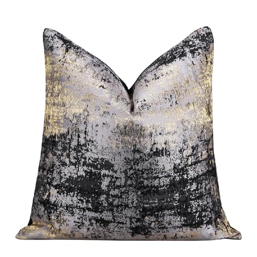 "vctops Gold and Black Decorative Luxurious Throw Pillow Covers Jacquard Square Cushion Cases Pillowcase for Bed Sofa Couch Chair Car Home Decor (Gold Black,20""x20"")"