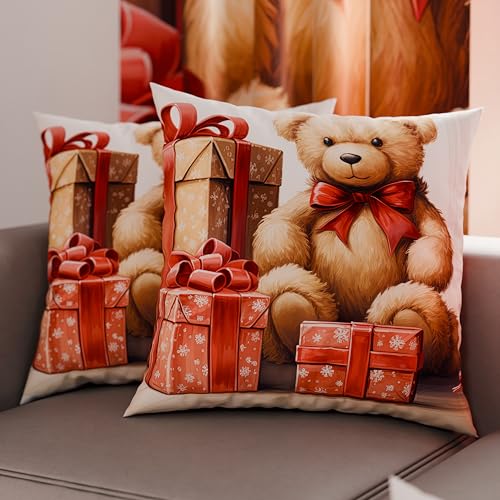 PETTI Italian Artisans - Pair of 80x80 cm Microfiber Cushion Covers, Christmas Pillow Cases, Christmas Decor Cushions for Bedroom, Sofa, Living Room, Set of 2 Cushion Covers, Teddy Bear Pillow Case 02