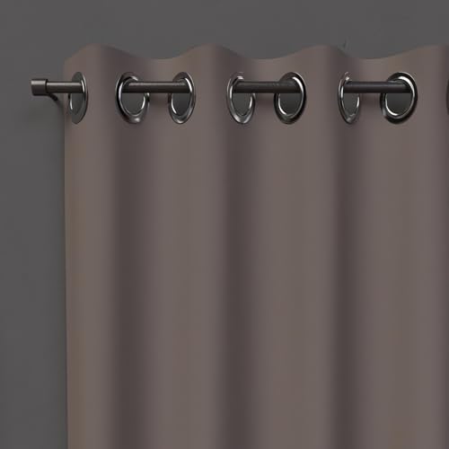 Soleil d'ocre, Alix Blackout Curtain with Eyelets Mocha, Polyester, 135 x 250 cm