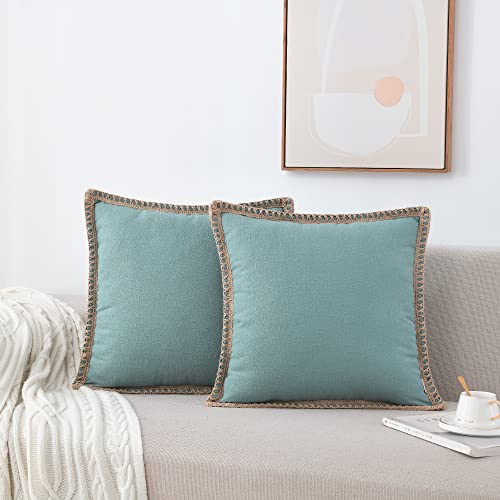 Throw Pillow Covers 26x26 Outdoor Decorative Pillows Cover for Couch - Set of 2 Cushion Covers Farmhouse Pillowcases Burlap Linen Trimmed Tailored Edges for Bed Home Decoration