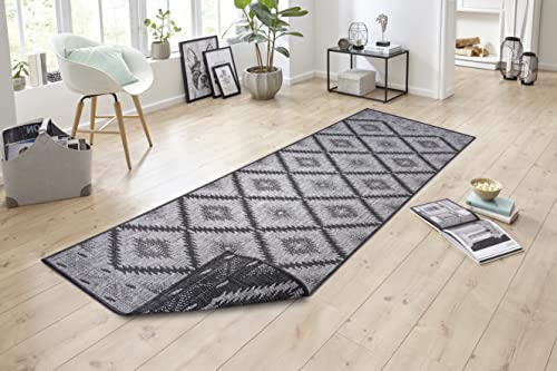 NORTHRUGS Malibu Indoor and Outdoor Rug Reversible Rug Weatherproof Modern Geometric Pattern Runner for Balcony Patio Garden Conservatory Living Room Waterproof in Night Silver