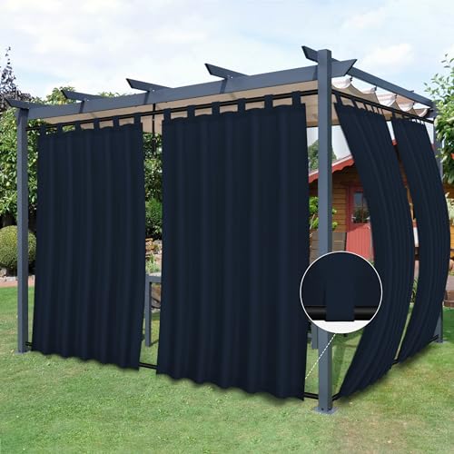 Easy-Going Outdoor Patio Curtains Detachable Tab Top Windproof Weatherproof Curtain for Cabana, Porch, Pergola and Gazebo, Tab Bottom Drape, 2 Panels, 54W x 120L inch, Navy