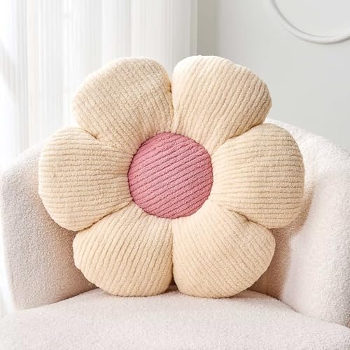 "Kcvvcr Flower Throw Pillow, Soft White 14.9"" Shaped Floor Pillow for Home Decor, Cute Aesthetic Plush Decorative Pillows for Bed, Sofa, Couch"