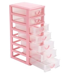 "Rempry Mini Plastic Organizer with 7 Clear Drawers, 7.1""x5.1""x13.2"" Small Storage Drawers Containers for Desk, Counters, Cabinets, Pink"