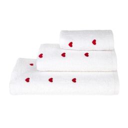 Sono a casa - Set of 3 Bath Towels with Embroidered Hearts - 100% Extra Soft and Absorbent Cotton - Bath Towel 70 x 140 cm + Face Towel 50 x 100 cm + Guest Towel 40 x 50 cm