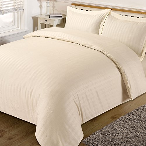 Dreamscene Beautiful Satin Stripe Duvet Bedding Set, Cream, Single, 135 x 1 x 200 cm