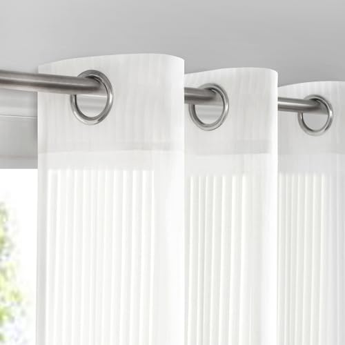 Sovtfides White Sheer Curtains for Living Room 63 inch Length 2 Panels Set, Grommet Semi Sheer Light Window Treatments for Bedroom,62W x 63L (2 Panels)