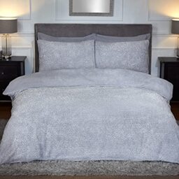 Sleepdown Sparkle Teddy Fleece Thermal Warm Cosy Super Soft Duvet Cover Quilt Bedding Set with Pillow Case - Grey, Single (135 cm x 200 cm)