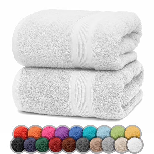 NatureMark Pack of 2 Bath Towels - 100% Cotton, 500 g/m² - Soft, Absorbent & Durable - For Home, Sauna & Travel - 70 x 140 cm, White